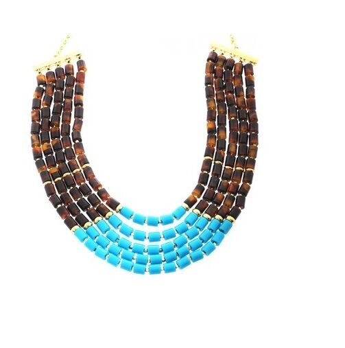 

NEW FOSSIL GOLD TONE CHAIN TURQUOISE TORTOISE BEATS STRANDS NECKLACE-JA6442710