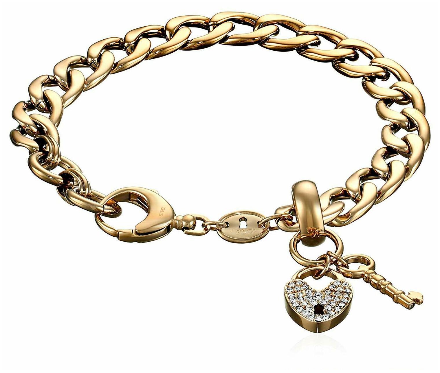 

NEW-FOSSIL GOLD TONE STAINLESS STEEL CHAIN LINK STARTER BRACELET JF00143710