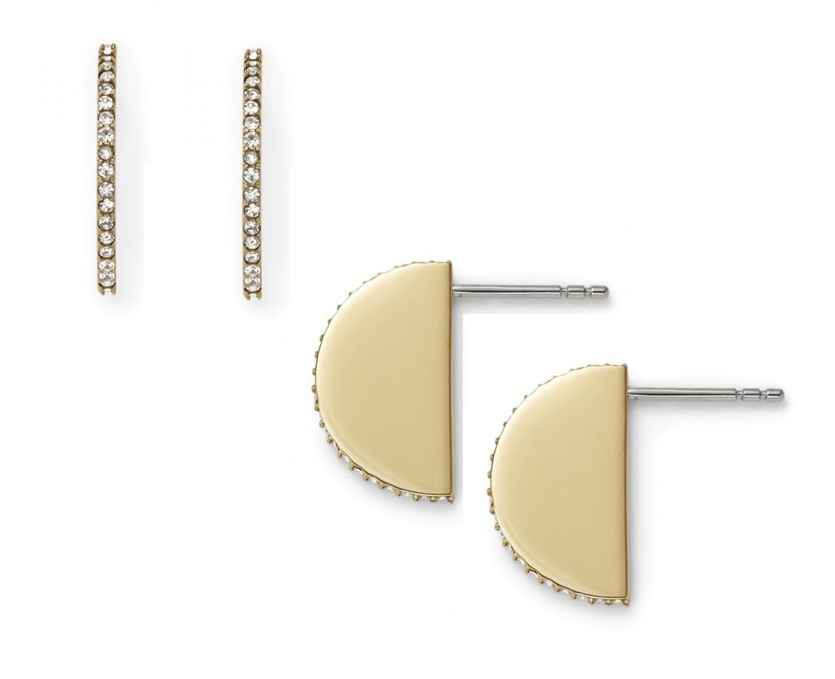 

NEW-FOSSIL POLISHED GOLD TONE HALF MOON WITH CRYSTALS STUD EARRINGS JF01835710