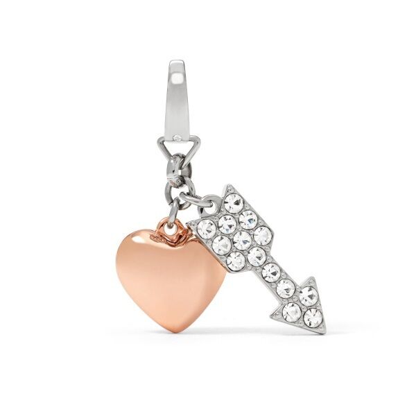 

NEW FOSSIL ROSE GOLD HEART SILVER ARROW WHITE CRYSTAL CHARM PENDANT JF01183998