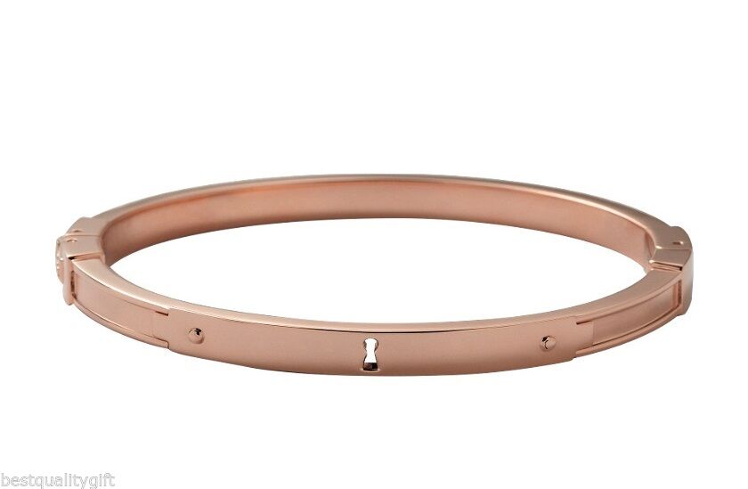 

NEW FOSSIL ROSE GOLD STAINLESS STEEL KEY HOLE BANGLE CUFF BRACELET-JF00093