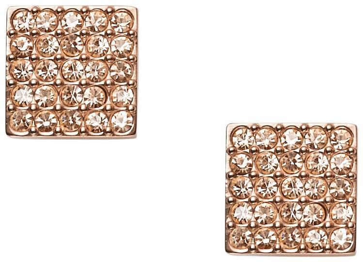 

NEW-FOSSIL ROSE GOLD TONE S STEEL CRYSTAL PAVE STUD SQUARE EARRINGS JF01831791