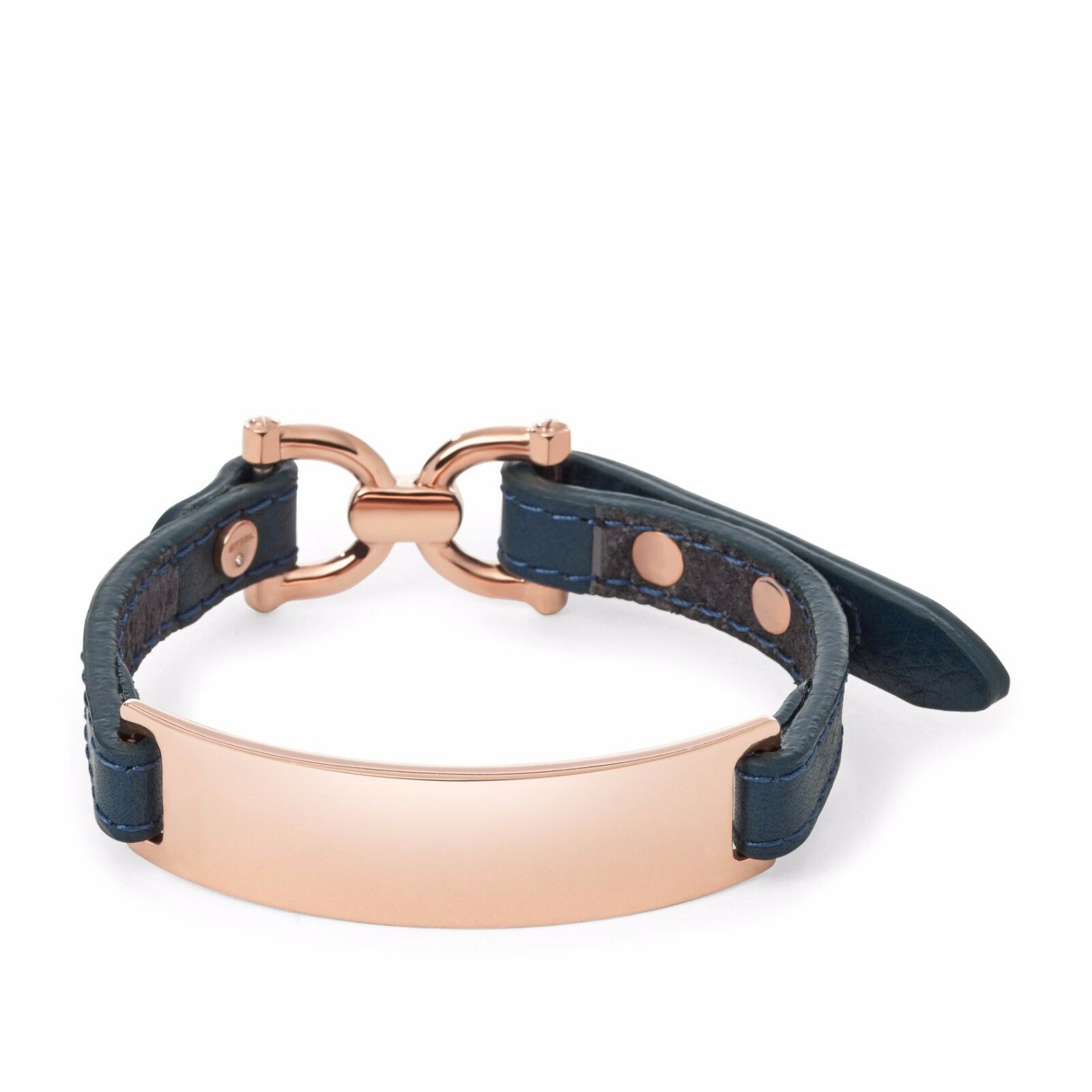 

NEW-FOSSIL ROSE GOLD NAVY BLUE LEATHER D-LINK PLAQUE BRACELET JF01580791