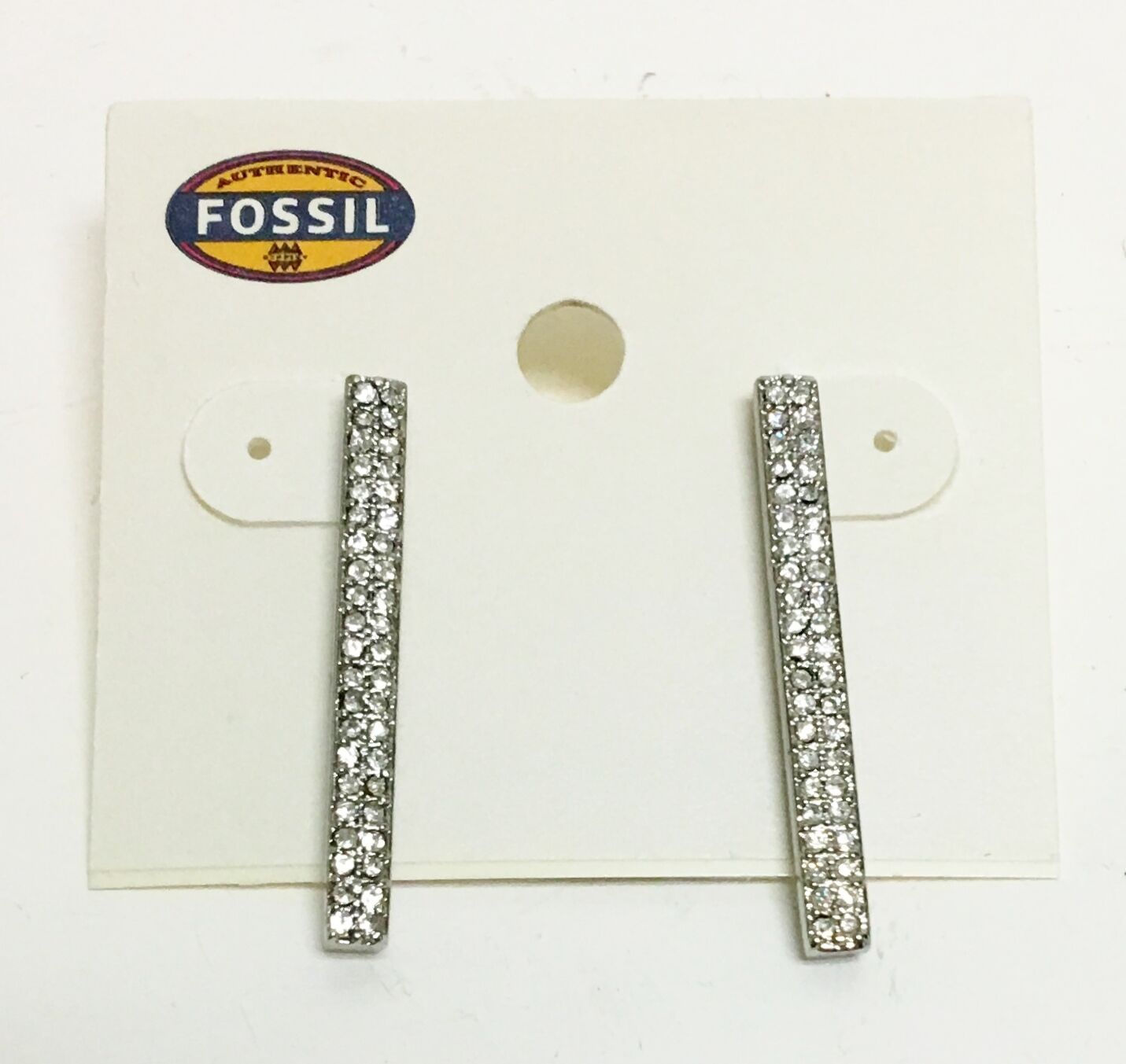 

NEW FOSSIL SILVER TONE STICK CRYSTALS GLITZ DROP EARRINGS JOA00190040
