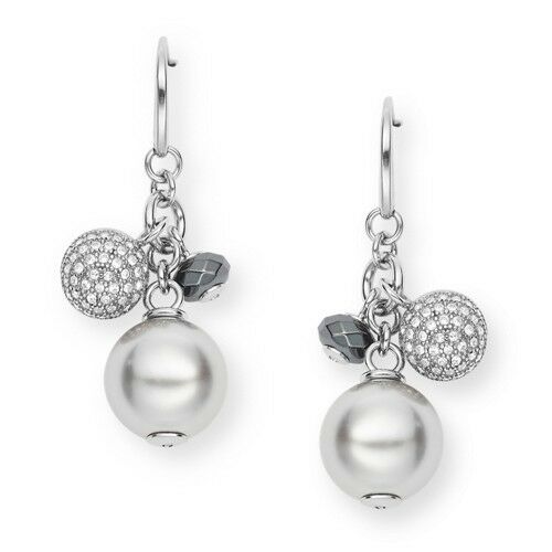 

NEW-FOSSIL SILVER TONE BEADS GLITZ CRYSTAL BALL HOOK EARRINGS-JF01977040