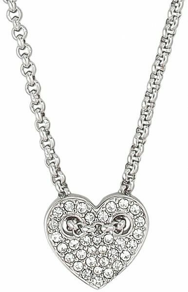 

NEW FOSSIL SILVER TONE CRYSTAL PAVE HEART CHARM CHAIN NECKLACE JF02268040