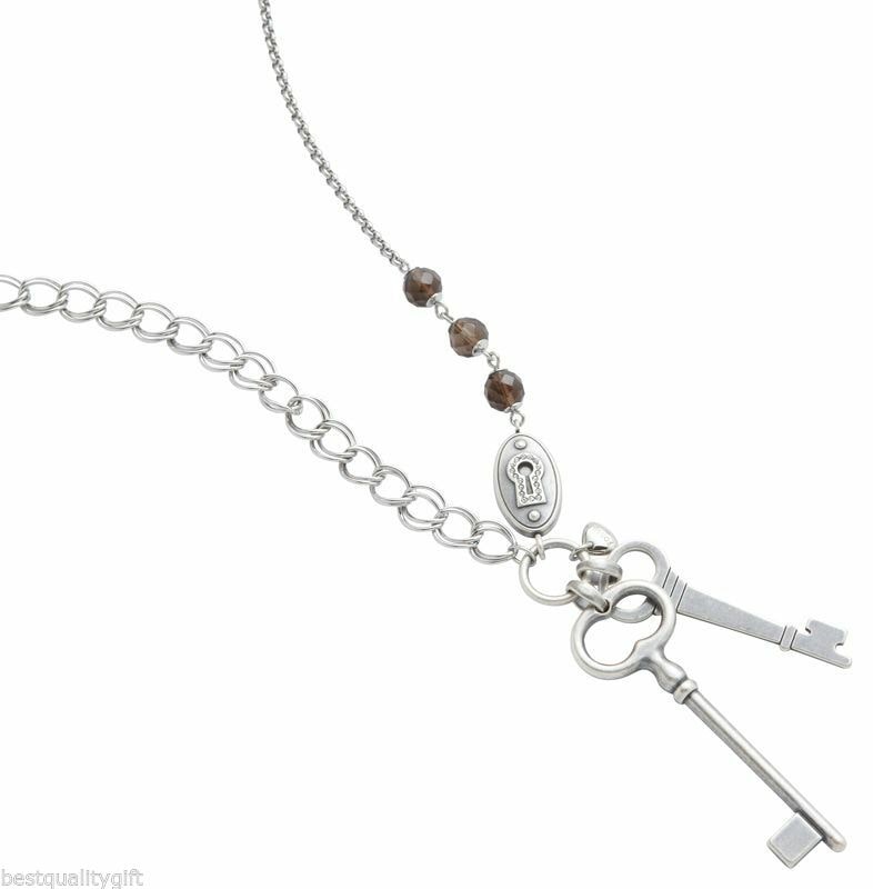 

NEW-FOSSIL SILVER MULTI-CHARM PENDANT BEADS KEYS CRYSTALS NECKLACE-JF86672040