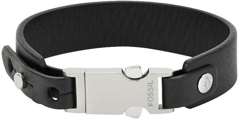 

NEW FOSSIL VINTAGE BLACK LEATHER BRUSHED SILVER TONE CUFF BRACELET JF01947040