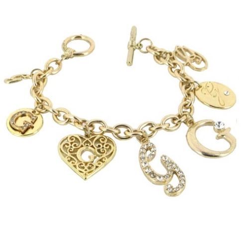 

NEW GOLD TONE GUESS CHAIN LINK MULTI G CHARM BRACELET RHINESTONE ACCENT