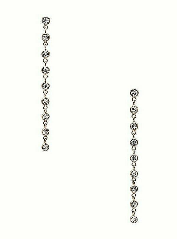

NEW GUESS GOLD TONE CHAIN RHINESTONES LINEAR LONG EARRINGS