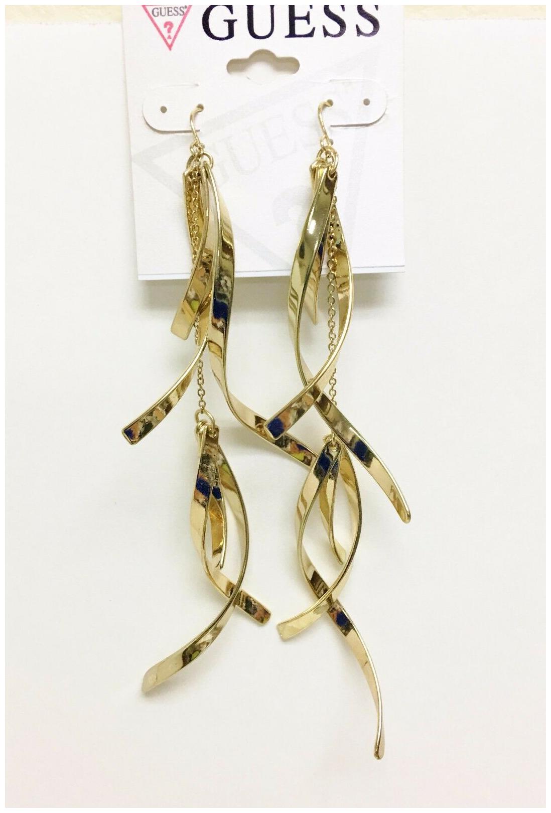 

NEW GUESS GOLD TONE MULTI SPIRAL CHANDELIER CHAIN HOOK LONG EARRINGS
