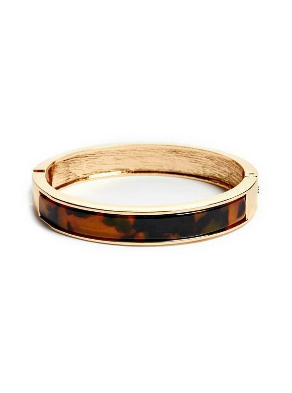

NEW GUESS GOLD TONE ENAMEL TORTOISE BANGLE CUFF WITH HINGE CLOSURE