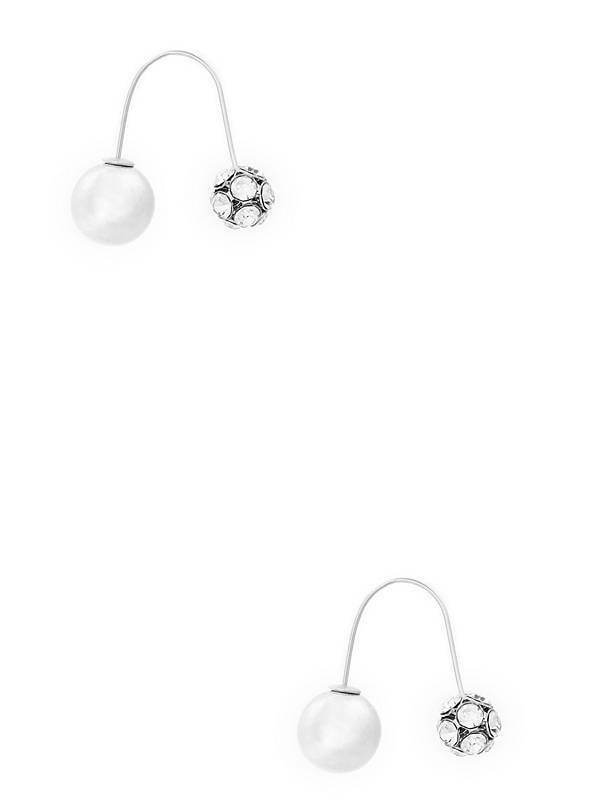 

NEW GUESS POLISHED SILVER TONE FIREBALLS CRYSTALS FRONT BACK EARRINGS