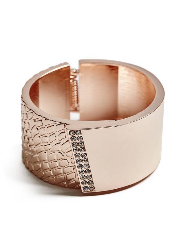 

NEW GUESS ROSE GOLD SILVER TEXTURE ANIMAL PRINT HINGE CRYSTALS CUFF WIDE BANGLE