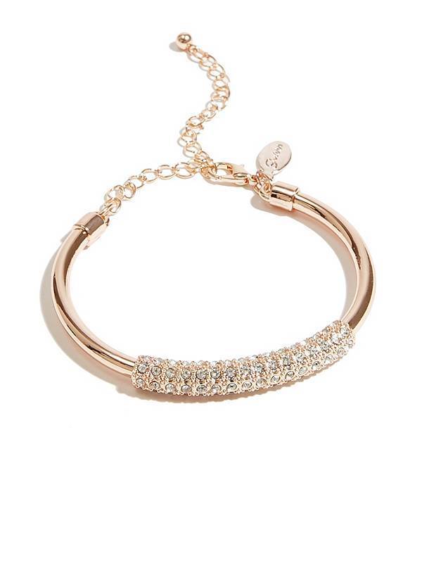 

NEW GUESS ROSE GOLD TONE CLEAR RHINESTONE CRYSTALS GLITZ BRACELET BANGLE CUFF