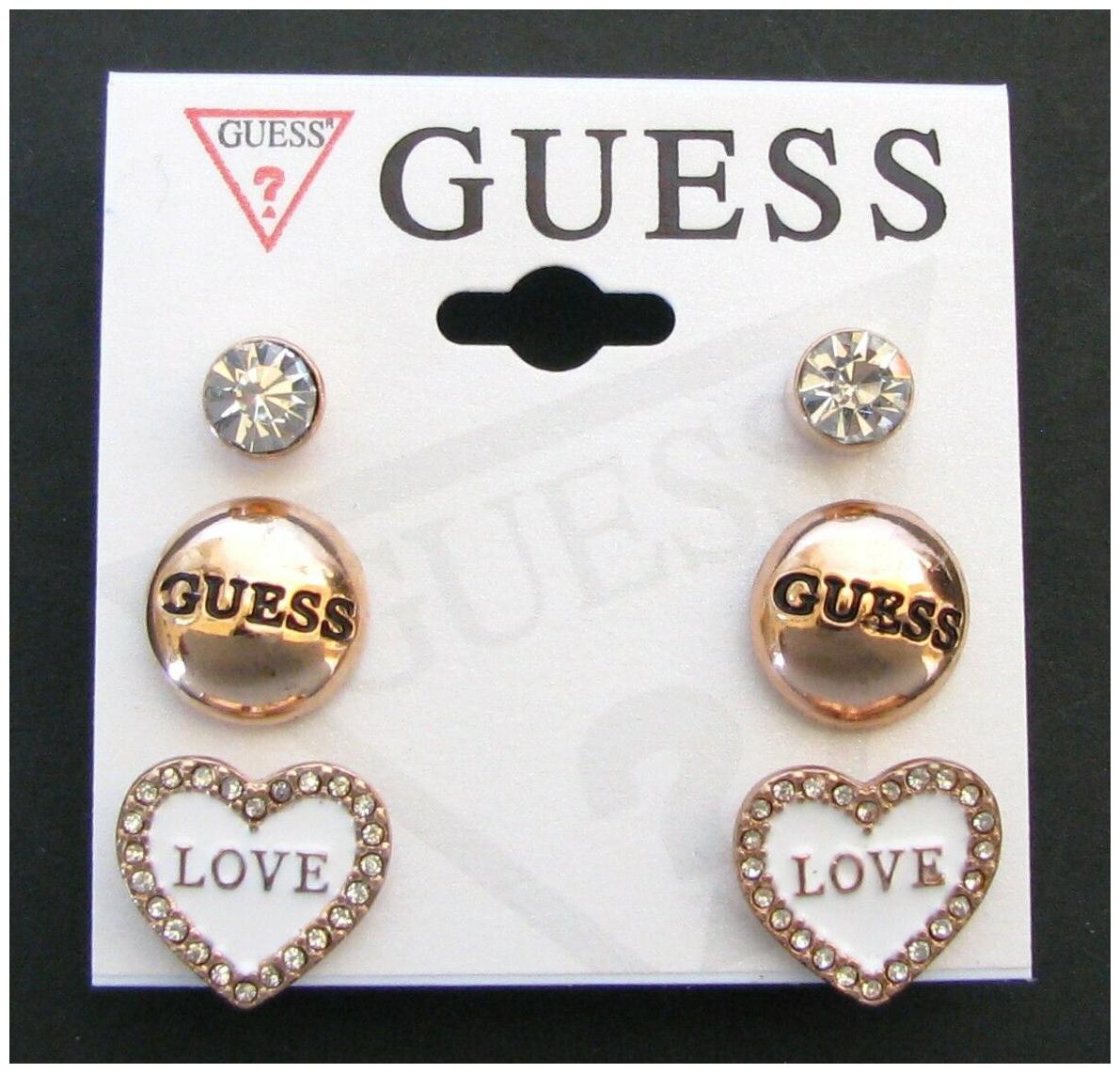 

NEW GUESS ROSE GOLD TONE WHITE ROUND CIRCLE CRYSTAL HEART LOVE STUD EARRINGS