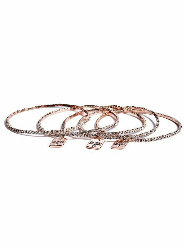 

NEW GUESS SET OF 5 SILVER GOLD 2 TONE PAVE STRETCH OPEN CHARMS CUFF BRACELET