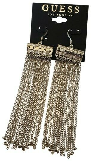 

NEW GUESS SILVER TONE MULTI STRAND CHAIN RHINESTONES ACCENT HOOK EARRINGS