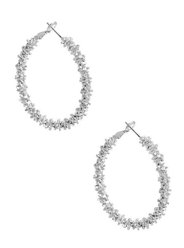 

NEW GUESS SILVER TONE TEXTURED SHINY HOOP EARRINGS