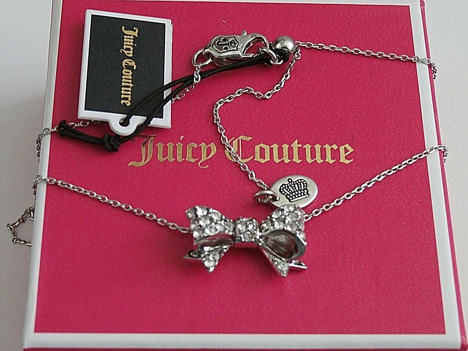 

NEW JUICY COUTURE PAVE BOW WISH SILVER NECKLACE RETIRED NEW WITH TAGS