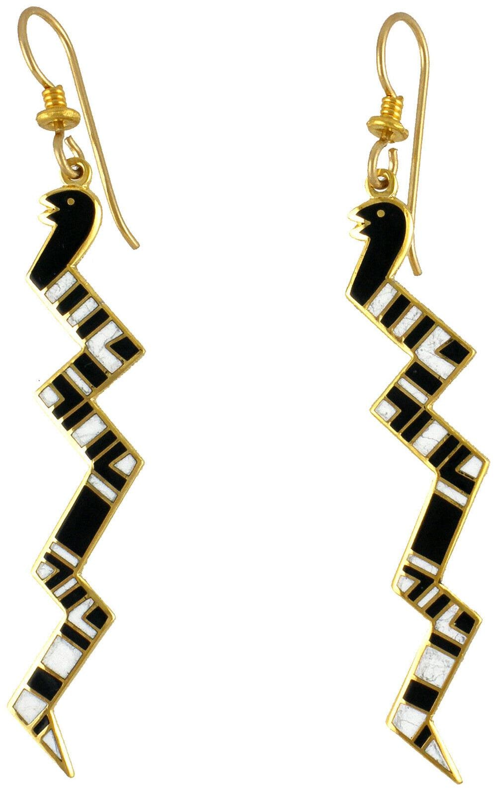 

NEW Laurel Burch SERPENTINE Snake Black White Cloisonne Retired Gold Earrings