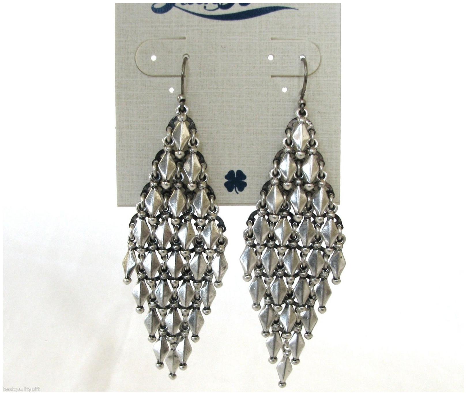 

NEW LUCKY BRAND SILVER TONE HANGING CHARMS CLUSTER CHANDELIER HOOK EARRINGS