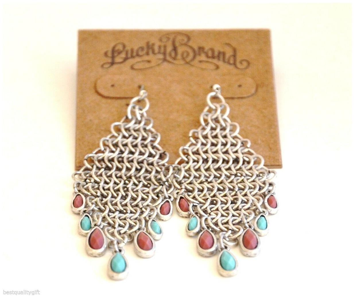 

NEW LUCKY BRAND SILVER TONE TURQUOISE MAUVE CHANDELIER STYLE WOMEN S EARRINGS