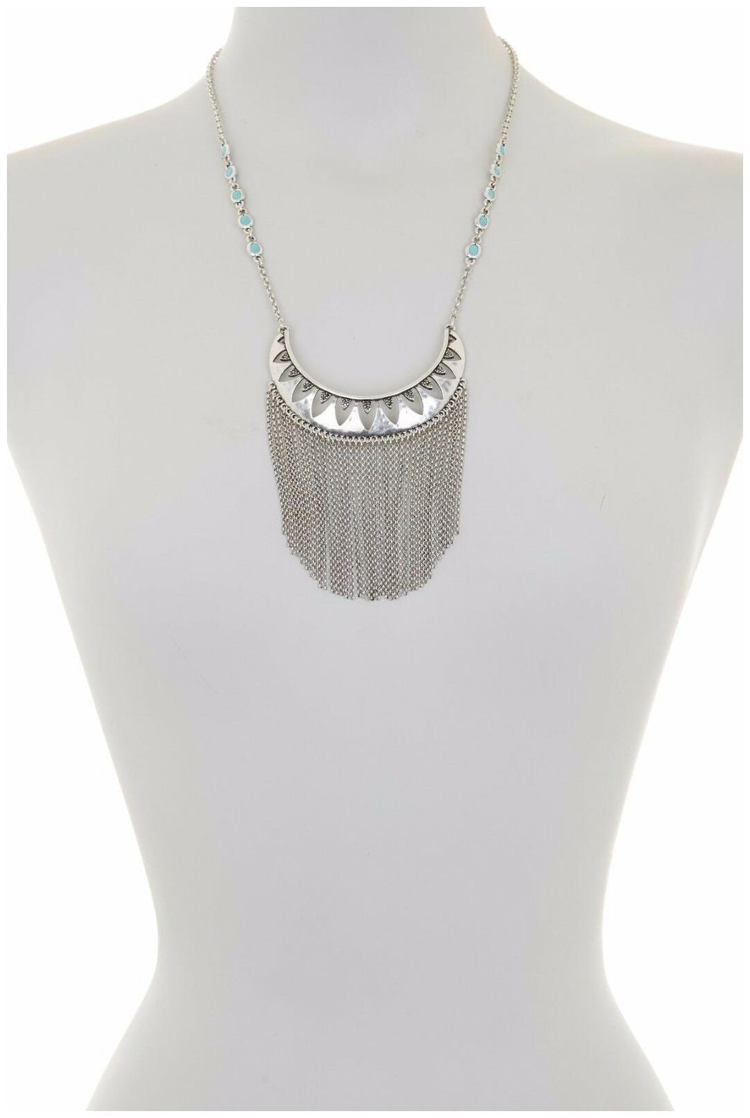 

NEW LUCKY BRAND SILVER TONE OPENWORK FRINGE STATEMENT BIB NECKLACE JLRY4544