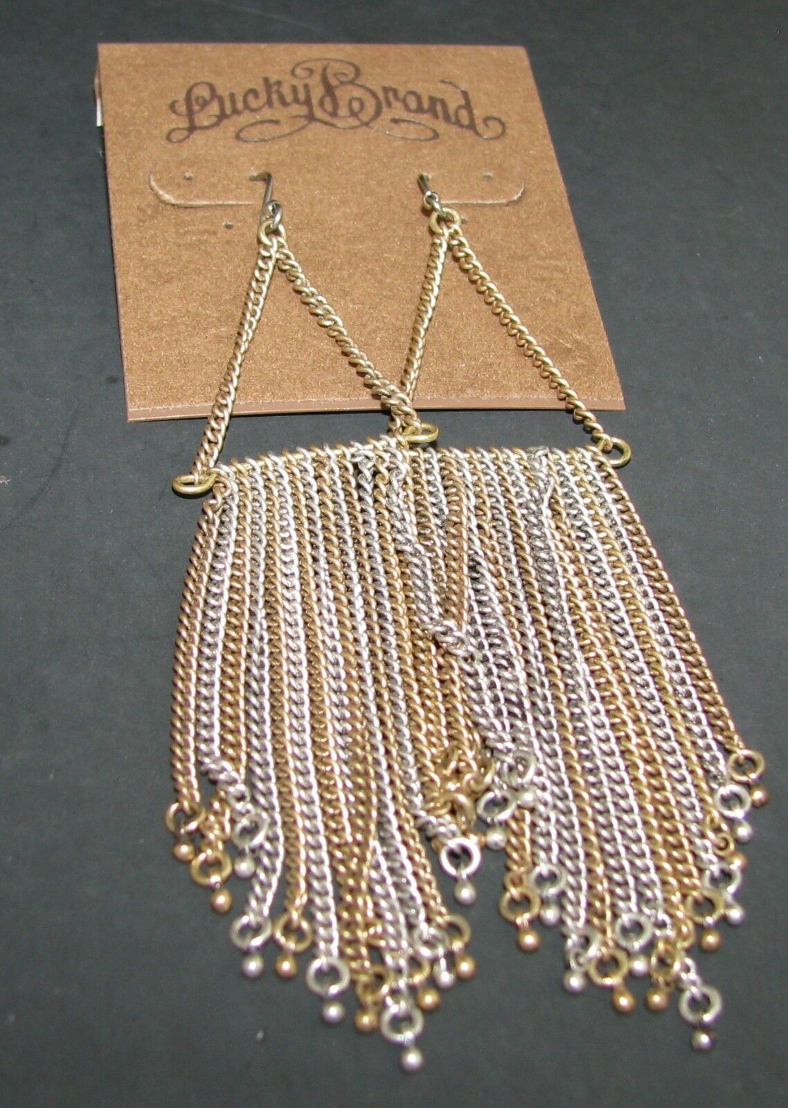 

NEW LUCKY BRAND GOLD SILVER TONE CHANDELIER STYLE MULTI CHAIN DROP EARRINGS