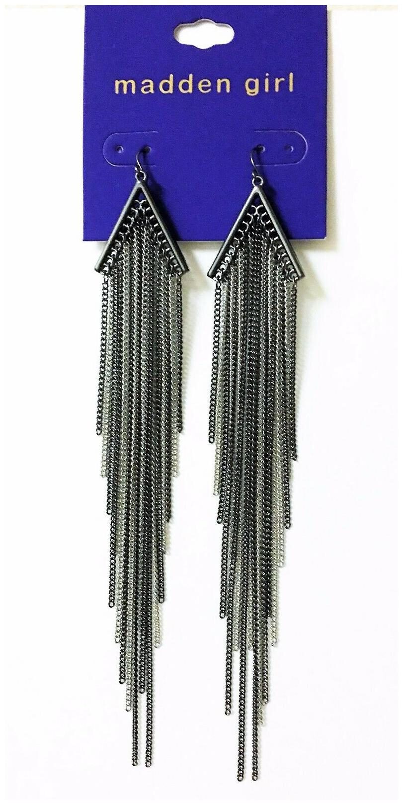 

NEW MADDEN GIRL GUNMETAL SILVER 2 TWO TONE MULTI STRAND CHAIN LONG HOOK EARRINGS