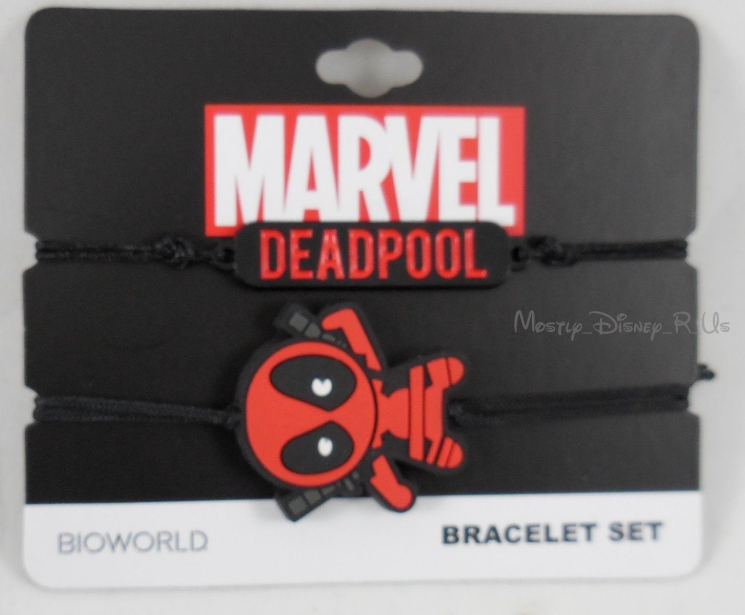 

New Marvel Deadpool Pendant Black Cord Bracelet Set 2 Pack Wristbands