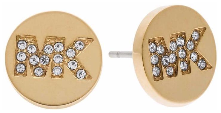 

NEW MICHAEL KORS GOLD TONE PAVE CRYSTAL MK LOGO STUD EARRINGS MKJ4665
