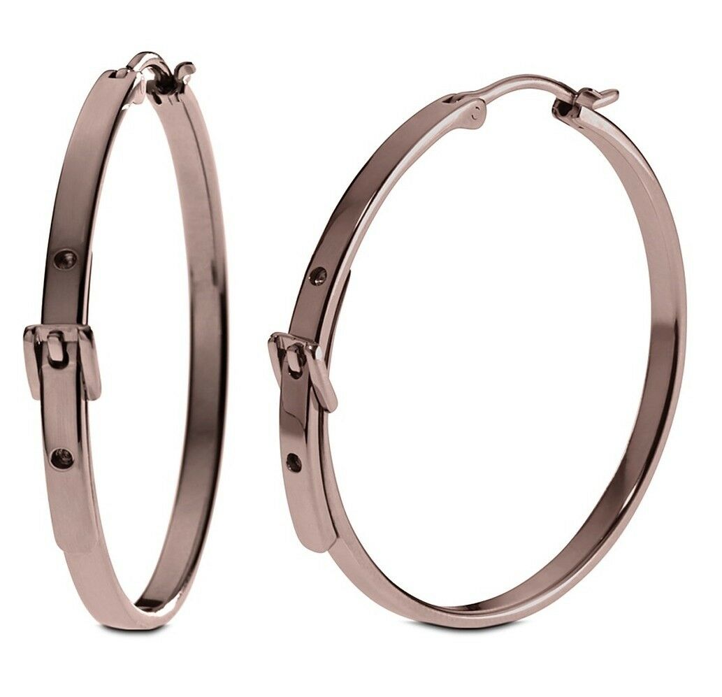 

NEW-MICHAEL KORS SILVER ESPRESSO TONE BELT BUCKLE STYLE HOOP EARRINGS LEVERBACK