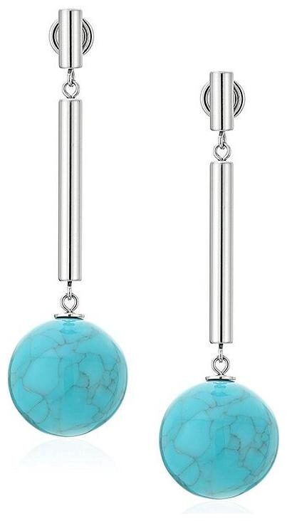 

NEW MICHAEL KORS SILVER TONE BAR TURQUOISE ACETATE BALL DANGLE EARRINGS MKJ5557