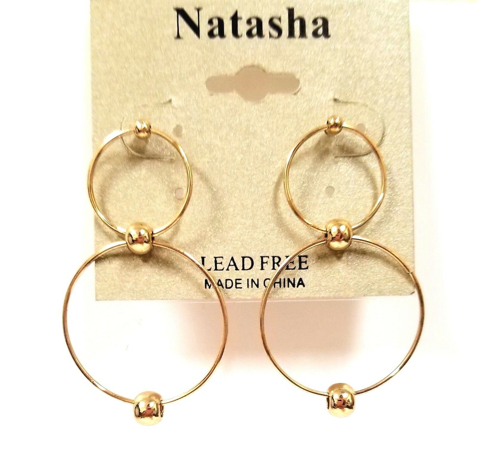 

NEW NATASHA GOLD TONE LEAD FREE BEADS IN 2 HOOPS EARRINGS