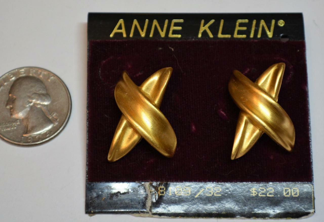 

New Original Card Old Stock ANNE KLEIN Goldtone Letter X Shape Pierced Earrings