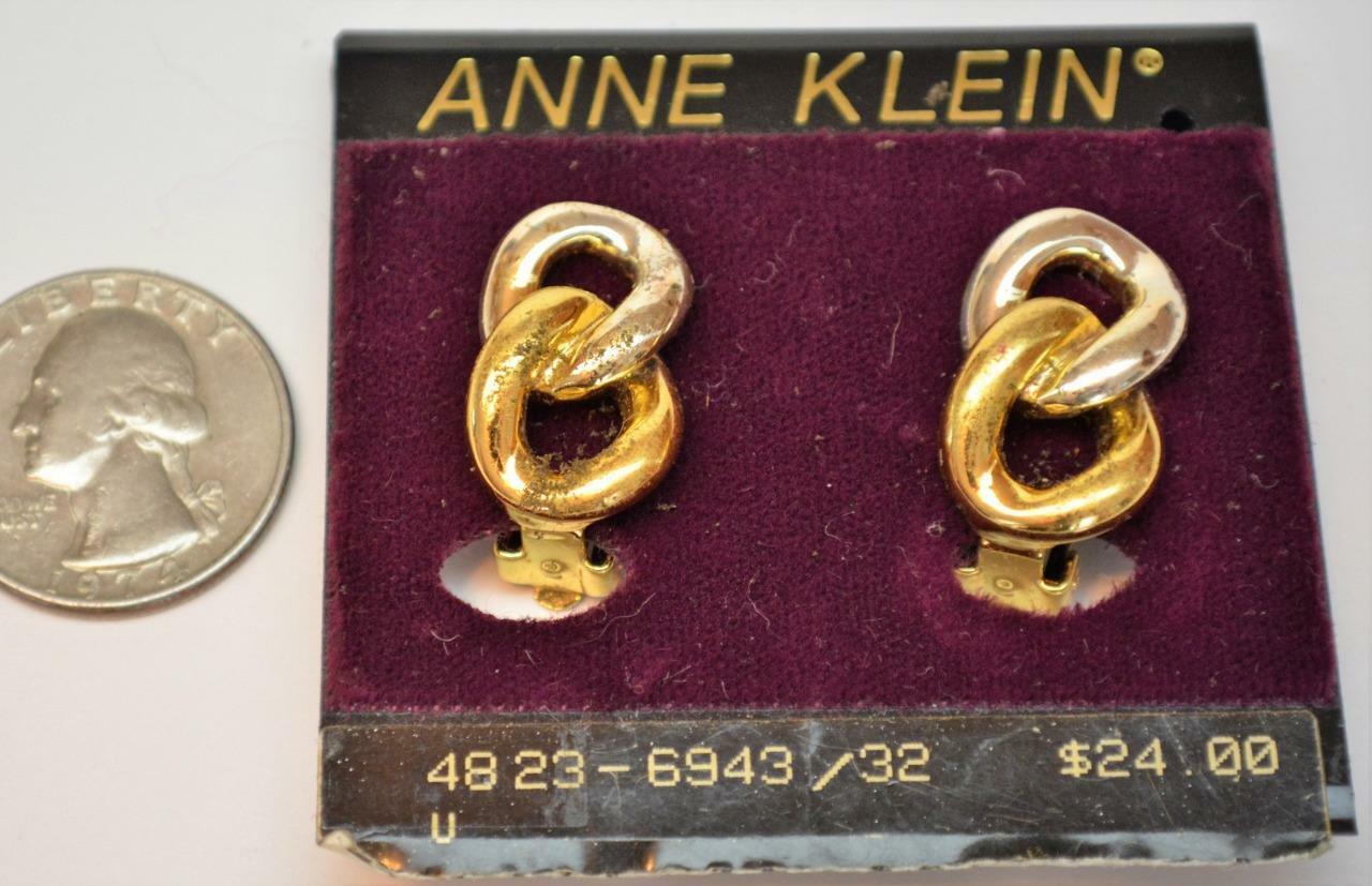 

New Original Card Old Stock ANNE KLEIN Gold Silvertone Polished Clip-On Earrings