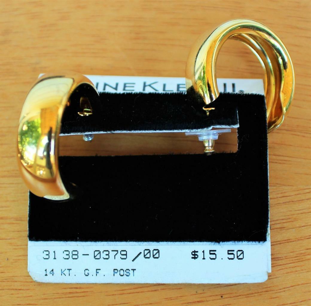 

New Original Card Old Stock ANNE KLEIN Goldtone HOOP Pierced Earrings 4
