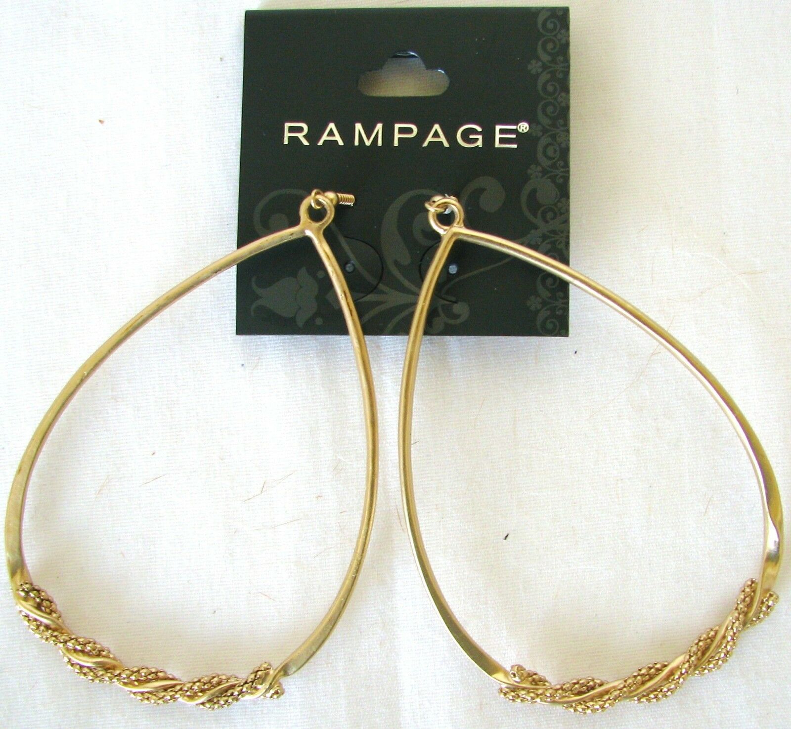

NEW RAMPAGE TWISTED GOLD TONE LARGE HOOP TEAR DROP EARRINGS FISH HOOK