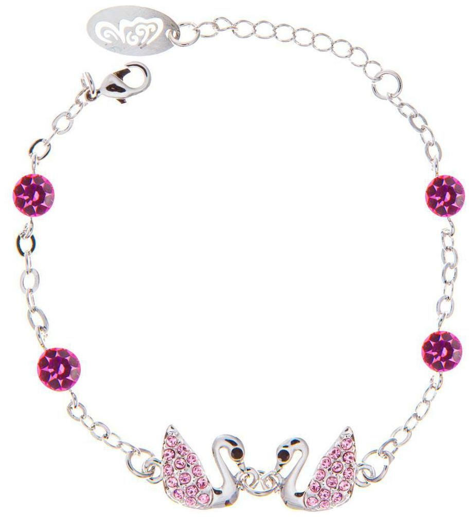 

New Rhodium Plated Bracelet w Loving Swans Design Rose Crystals by Matashi
