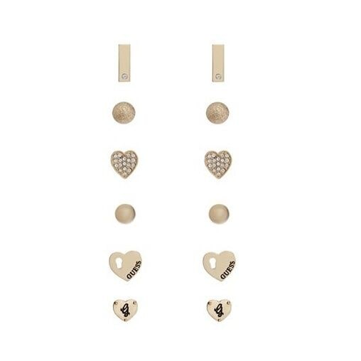 

NEW SET OF 6 GUESS GOLD TONE HEART BALL STICKS RHINESTONE STUD EARRINGS