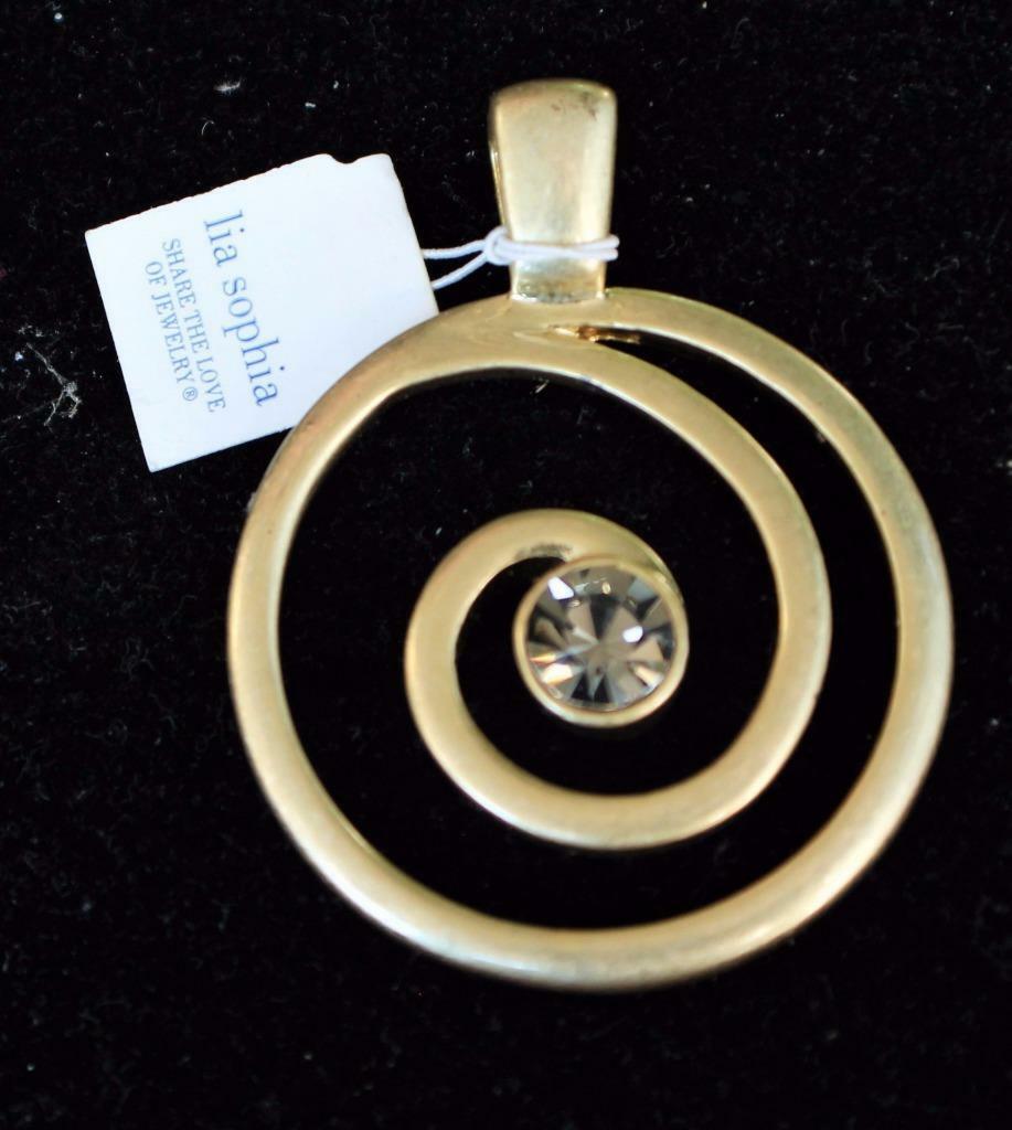

New Signed LIA SOPHIA Silvertone Rhinestone SWIRL Shape Pendant