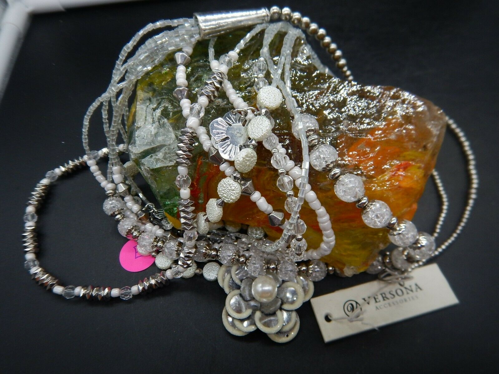 

NEW WITH TAGS VERSONA Silver White Tone Multi-Strand Long Necklace 34