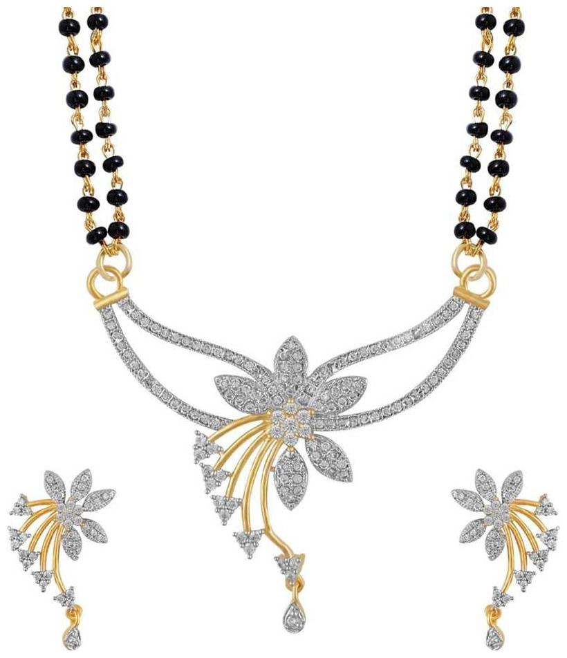 

Newgtbe Flower Design Mangalsutra With Earring Set (Silver)