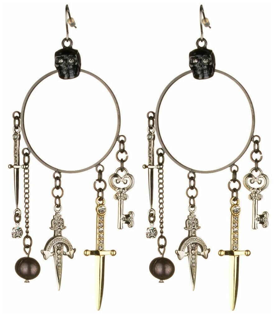 

Noir Pirates of the Caribbean Skull Multi Dagger Hoop Earrings