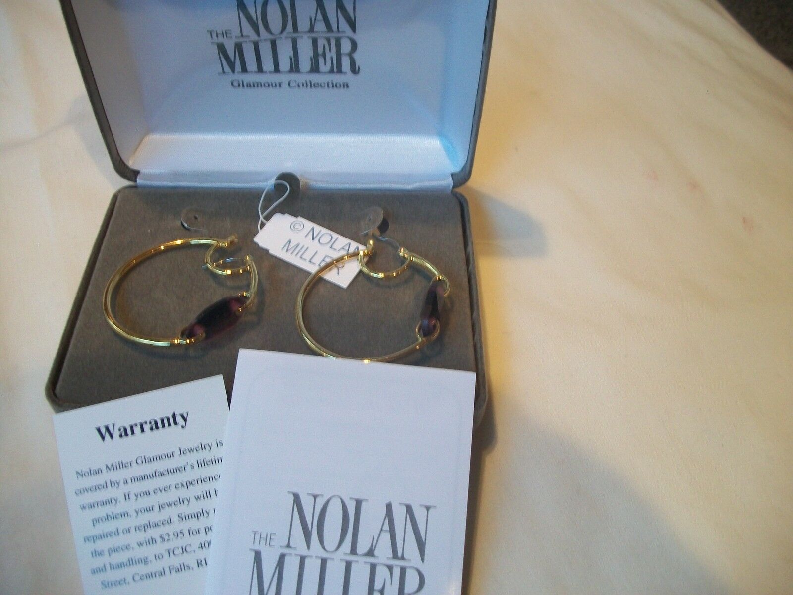 

NOLAN MILLER Earrings BIG Hoop GLAMOUR Pierced Amber Austrian CRYSTALS NEW