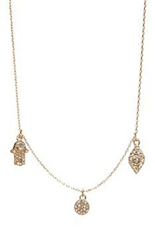 

Nordstrom 14th and Union Gold Pave Hamsa Evil Eye Charm Necklace NIB 50