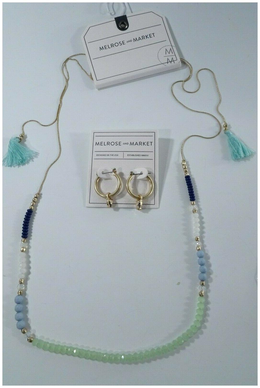

Nordstrom Melrose and Market Beaded Tassel Necklace Gold Hoop Necklace Set of 2