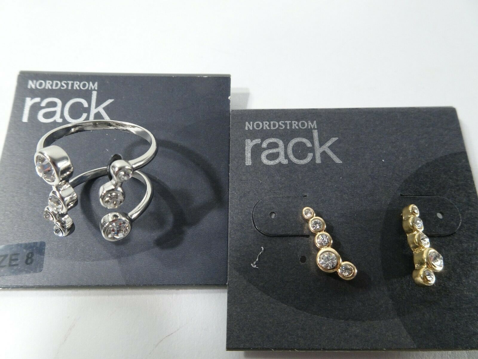 

Nordstrom Rack Crystal Stick Earrings NWT 50 Open End Ring 8 NWT Set of 2 PCS