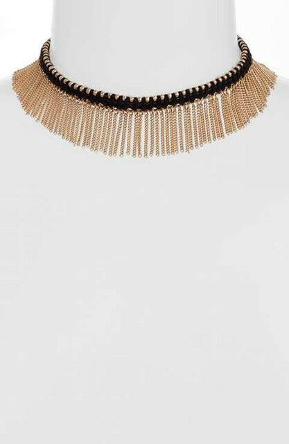 

Nordstrom Treasure and Bond Bead Fringe Choker Necklace NWT 89 00 Black Gold
